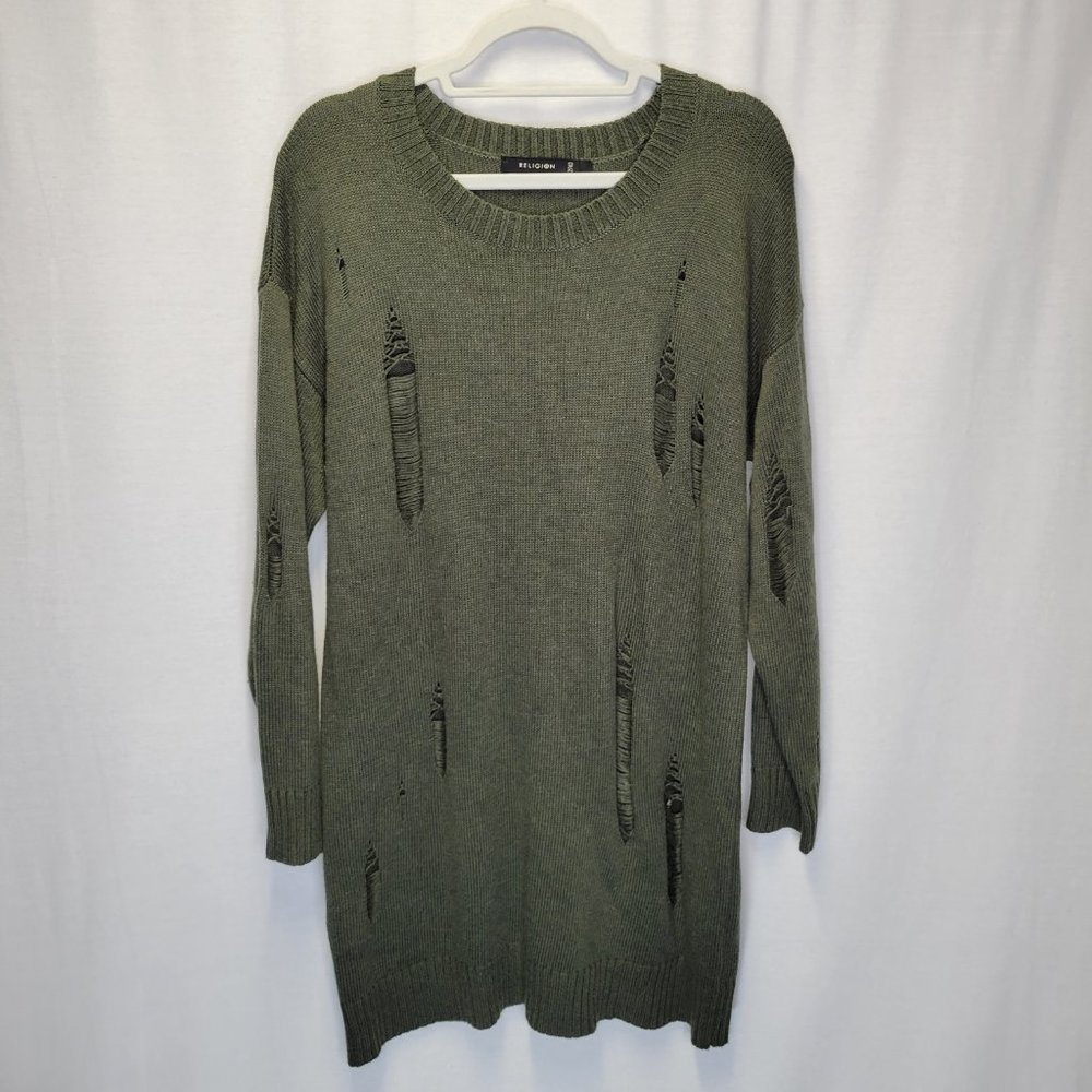 Religion Women's Medium Sweater Dress Green Distressed
